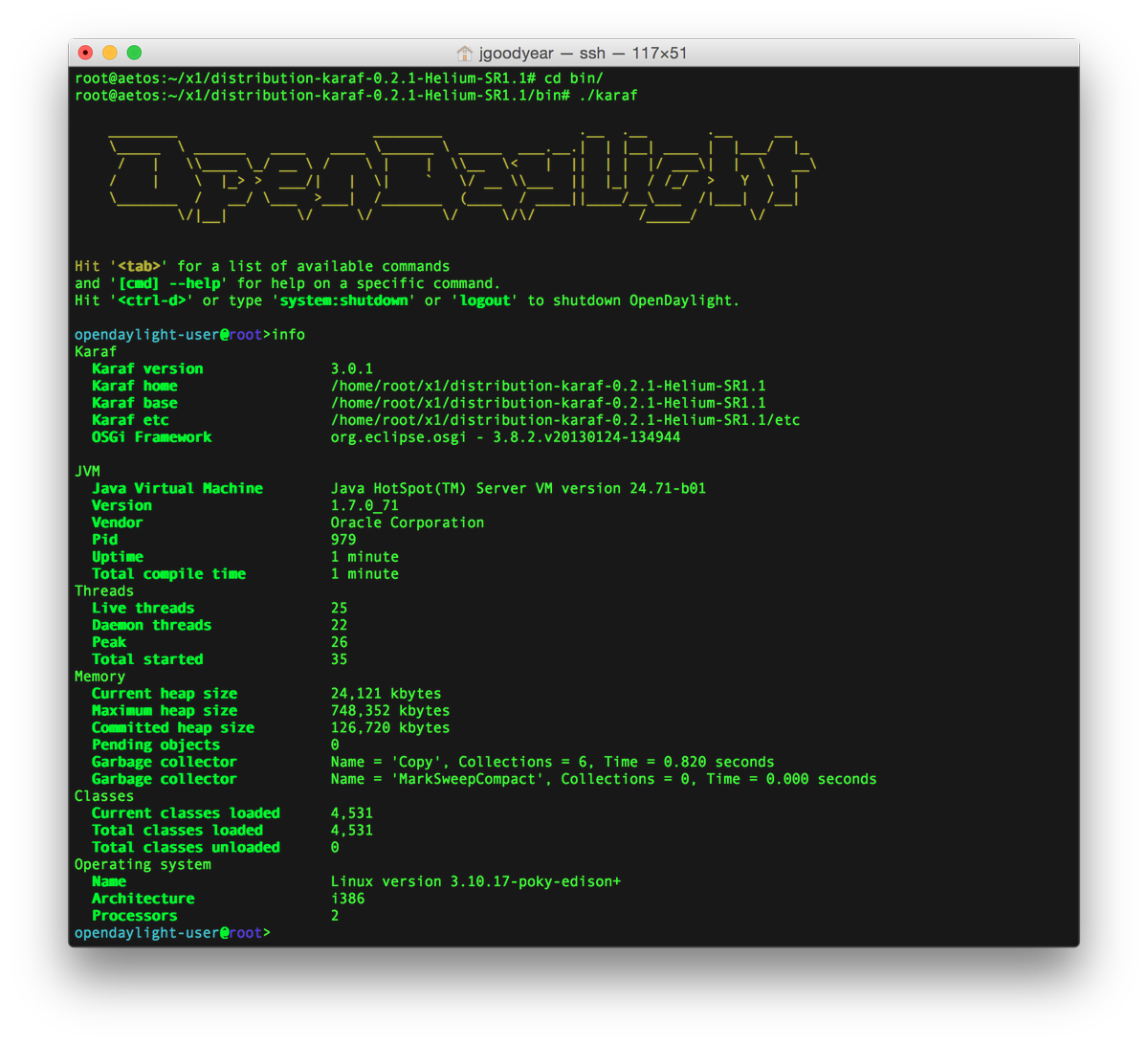 Just got <a href="/OpenDaylightSDN/">OpenDaylight Project</a> Helium SR1.1 running on <a href="/intel/">Intel</a> #Edison! #Apache #Karaf #SDN #IoT #OSGi #Microservices