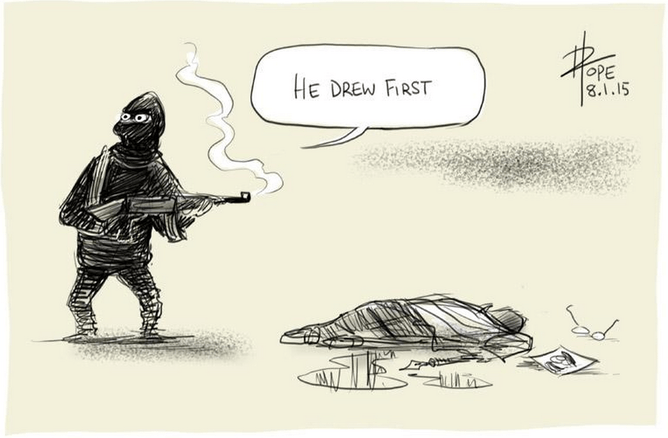 Jaimes's tweet photo. Worth a read - the fate of satire in the wake of the #CharlieHebdo tragedy http://t.co/I9ARbxvTRr http://t.co/F4dPB2Jl6c