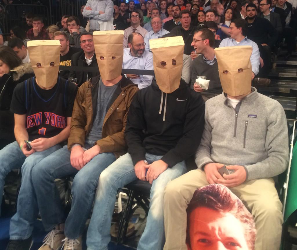 Knicks fans wearing paper bags over their heads (Photo)