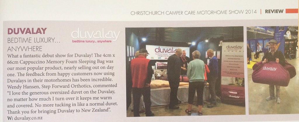 Thanks RV Lifestyle Magazine for the feature on Duvalay at Christchurch Campercare Show!