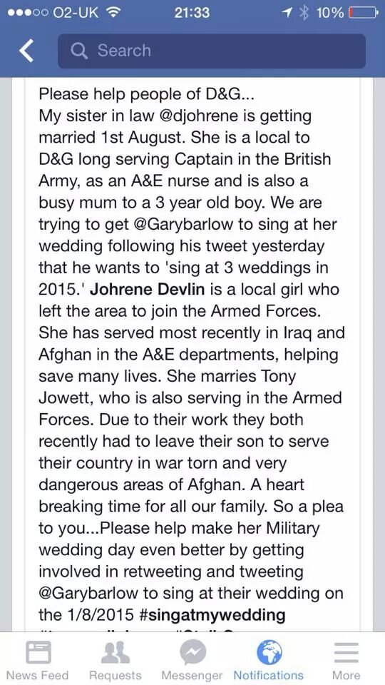 helen_cj's tweet photo. Come on @GaryBarlow, this is an easy choice. #singatmywedding #johreneandtony #militarywomen @djohrene http://t.co/Q72LuKIzit