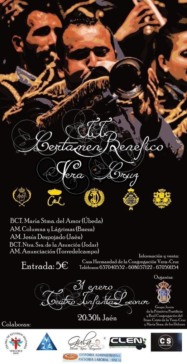 Ya disponemos de entradas para el II Certamen Benéfico <a href="/Veracruzjaen/">Vera-Cruz Jaén</a> (Precio 5€)  <a href="/Baeza_Cofrade/">InfoCofrade Baeza</a> <a href="/TertuliaHornazo/">Tertulia El Hornazo</a>