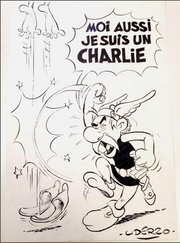 DominicArpin's tweet photo. Quand Uderzo sort de sa retraite pour rendre hommage à Charlie Hebdo. http://t.co/ra75O1p9u4 http://t.co/jZg1IeuVBn