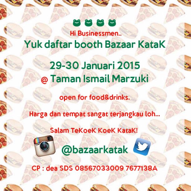 Open booth bazaar KataK 29-30 januari 2015 <a href="/TIM/">Tim Bradshaw</a> for food&amp;Drinks&amp;dll. inf: <a href="/deaSDS/">Silsa Dea</a> 08567033009 7677138a #infobazaar