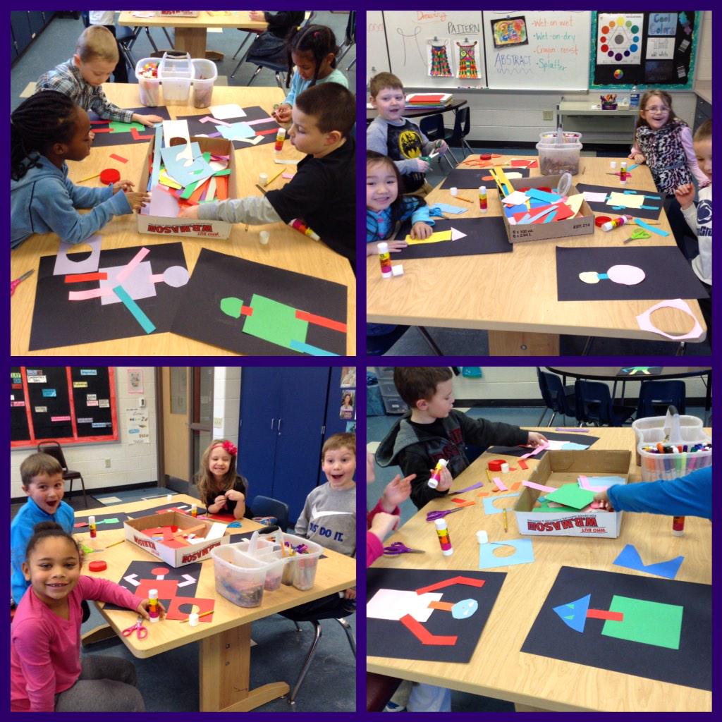 ArtwithMrsBlack's tweet photo. Kindergarten geometric shape robots. Book: Hello, Robots #kindergarten #elementaryart #collage #hellorobots http://t.co/XMM8OMziSo