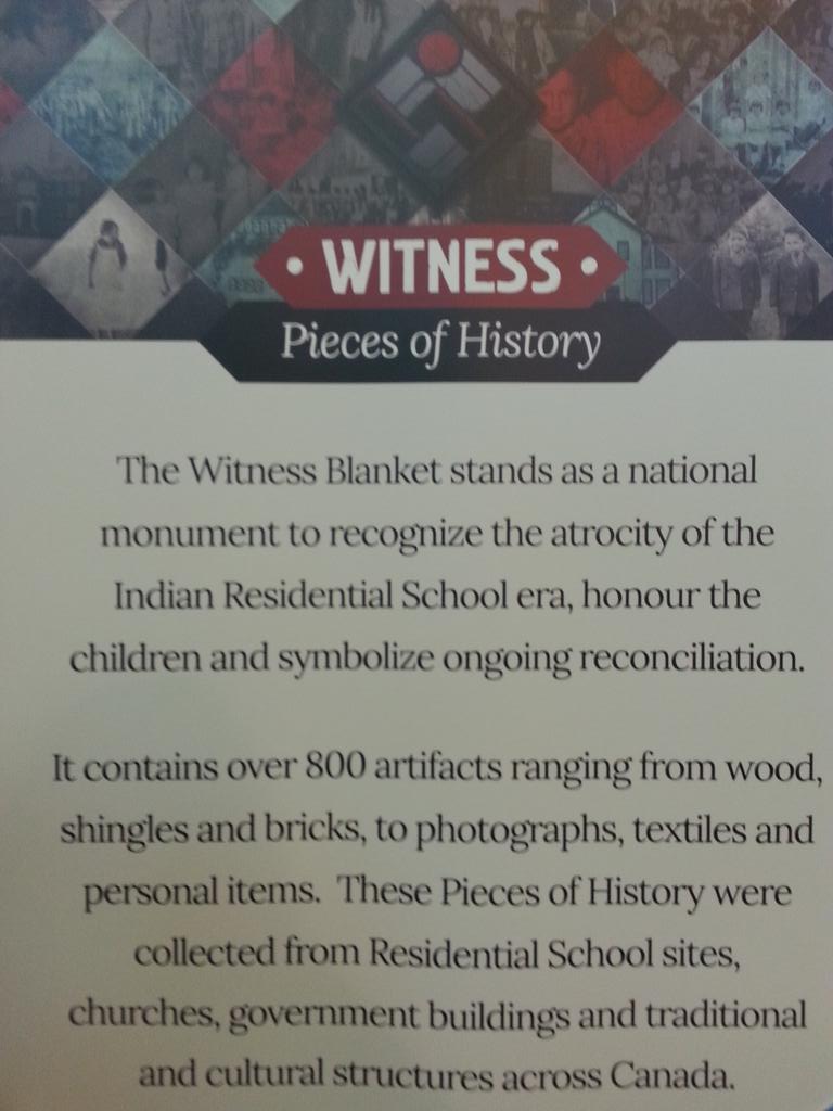 The #WitnessBlanket stands as a nat'l monument recognizing the atrocity of the #IndianResidentialSchool era @CBCSask
