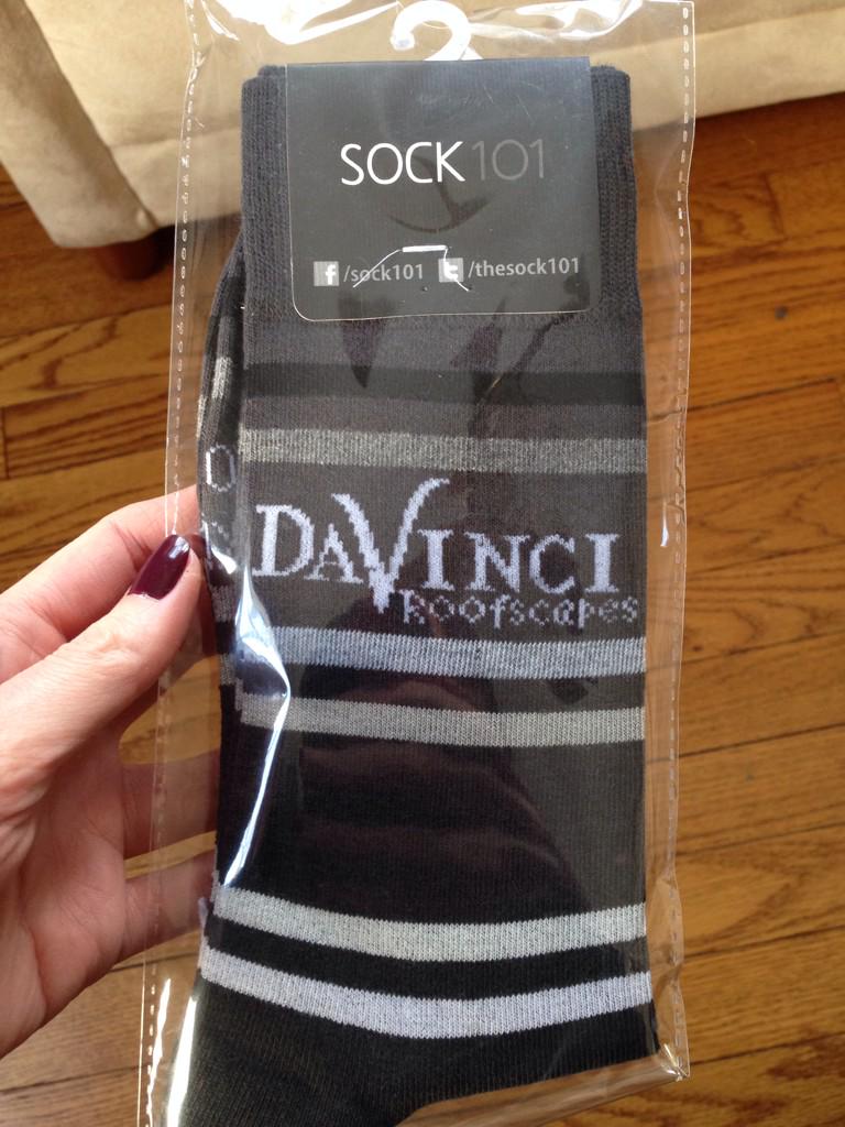 EditorChristina's tweet photo. Looking forward to 'increasing my awesomeness' by wearing these socks! Thanks @DaVinciRoof ! http://t.co/OJLHzKCd2a