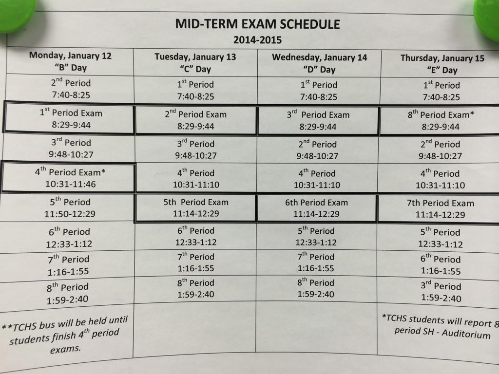 MrsFarnesi's tweet photo. Midterm Schedule for next week! http://t.co/2mk3Wr49vg