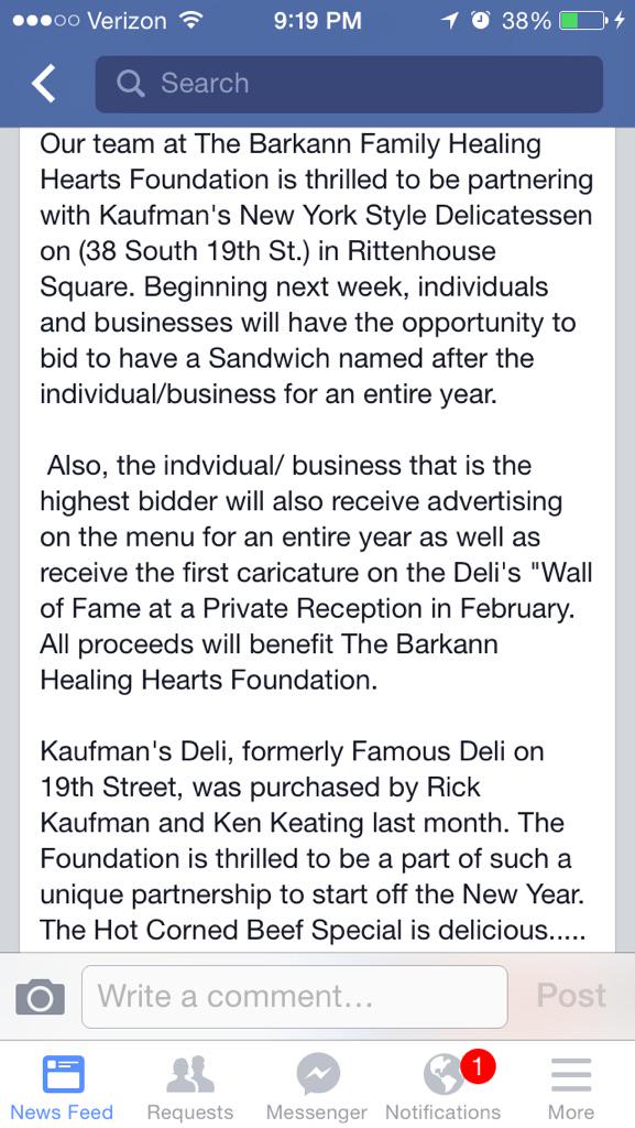We are excited to team up with <a href="/Kaufmansdeli/">Rich K</a> Read how you can have a sandwich named after your business <a href="/MBarkannCSN/">MBarkannCSN</a>