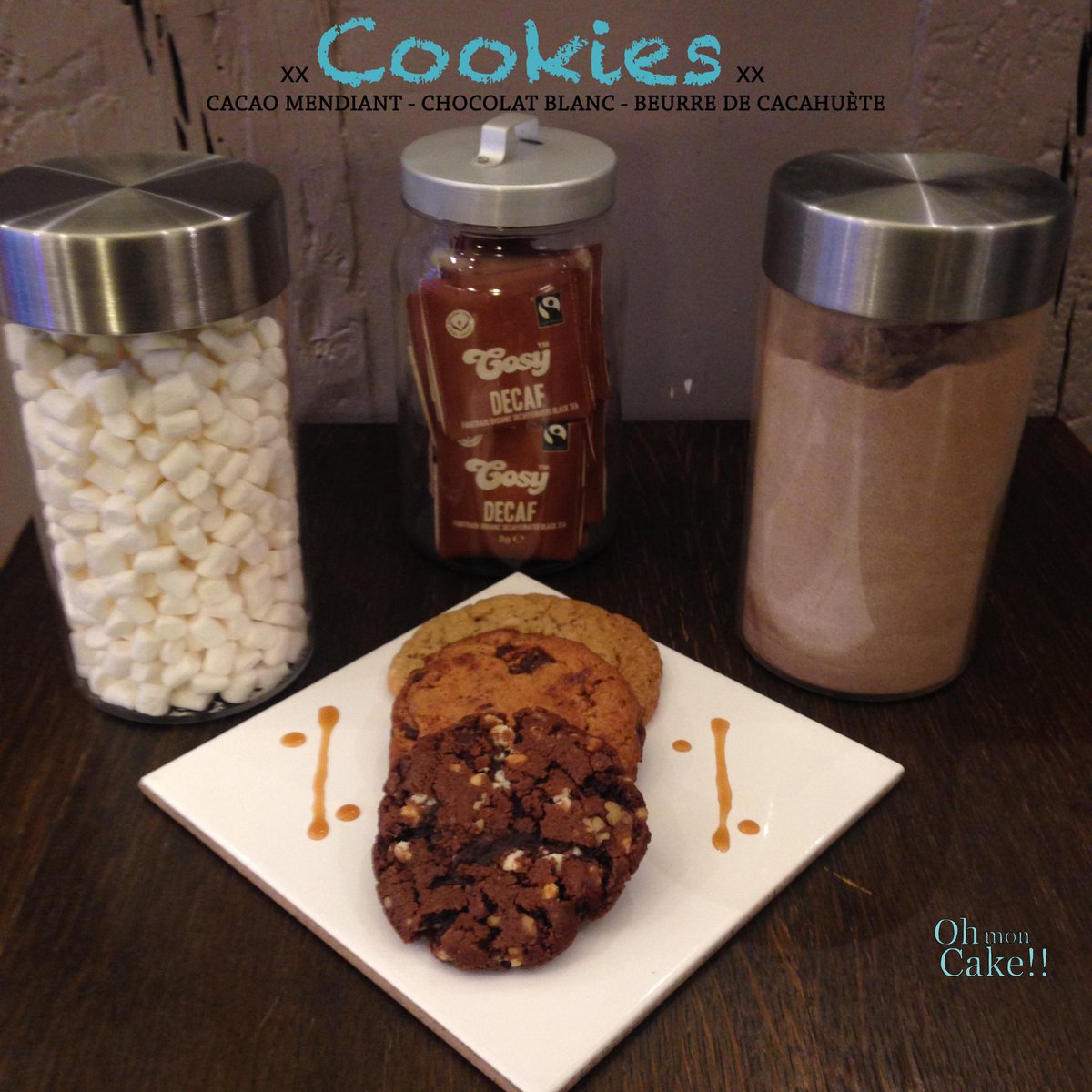 Ohmoncake's tweet photo. Oh mon Cake!! vous présente ces cookies: Cacao Mendiant /Chocolat blanc sans gluten /Beurre de cacahuète chunks noirs http://t.co/PONPgw5NmR