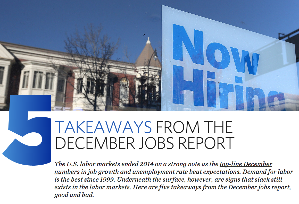 WSJecon's tweet photo. 5 takeaways from the December jobs report http://t.co/xVIolRgWJi http://t.co/rGynWwCKSs