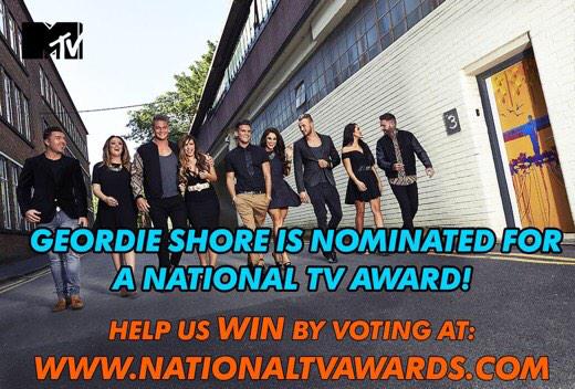 BeccaDudley's tweet photo. Geordie Shore are nominated for a National TV Award! Get behind em &amp; vote for free now http://t.co/y9RQLbqMwn @MTVUK http://t.co/9jPqGlntcu