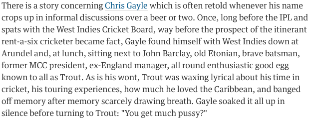 NickMiller79's tweet photo. Chris Gayle's out. Always worth reminding yourself of this story http://t.co/BdnlE6DnuV