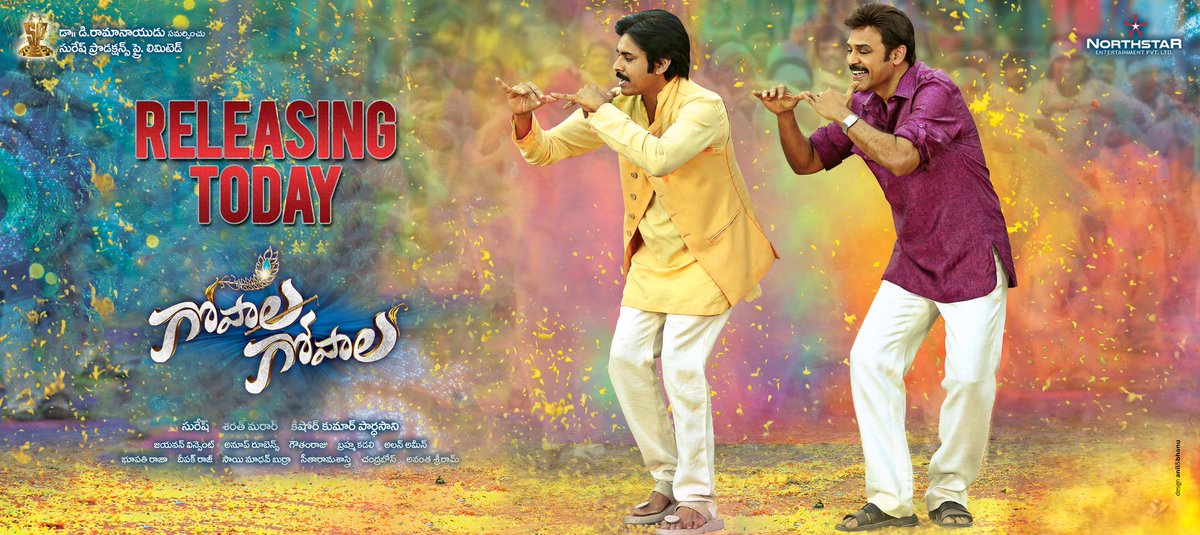 SureshProdns's tweet photo. One of the most anticipated movie of the year #GopalaGopala is releasing today.RT if you’re excited! #GopalaGopalaDay http://t.co/V7CfLycPci