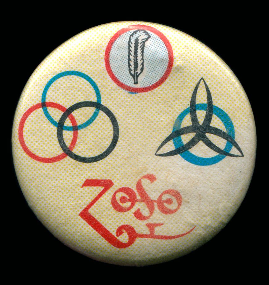 Happy birthday to Jimmy Page from Led Zeppelin! Here\s a badge with the band\s symbols  