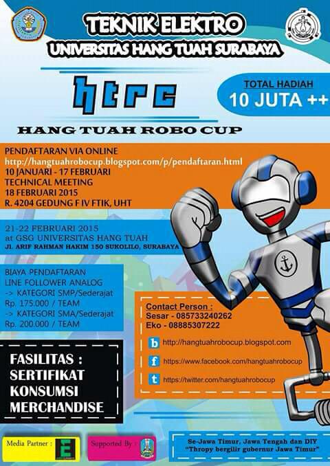 daftar Dan ikuti <a href="/HangTuahRoboCup/">Hang Tuah Robo Cup</a> memperebutkan piala GUB Jatim tingkat SMA-SMP Se Jatim,Jateng,DIY <a href="/FKHMEI_X/">FKHMEI Wilayah X</a>