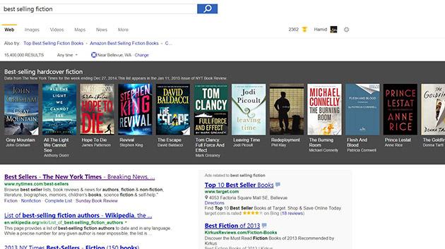 Bing now recommends best-sellers for you to read