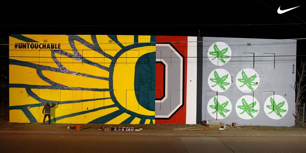 We’re painting an #untouchable mural in Dallas. <a href="/OhioStAthletics/">Ohio State Buckeyes 🌰</a> and <a href="/WinTheDay/">Oregon Football</a> will decide its direction.