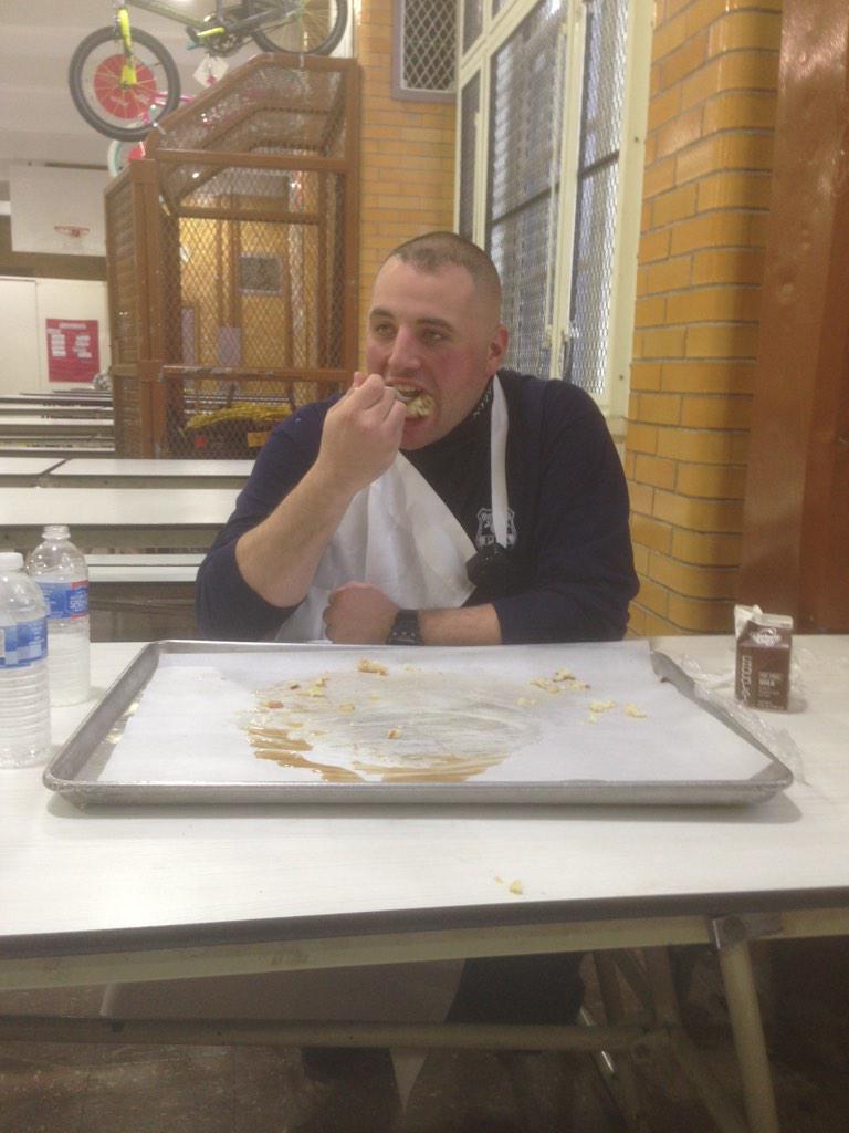 NYPD103Pct's tweet photo. And the winner... PO Andrew-Sales makes the bigger pancake! And eats it! Better luck next time Sgt. Strom. #103pct http://t.co/nZmGLJmS26