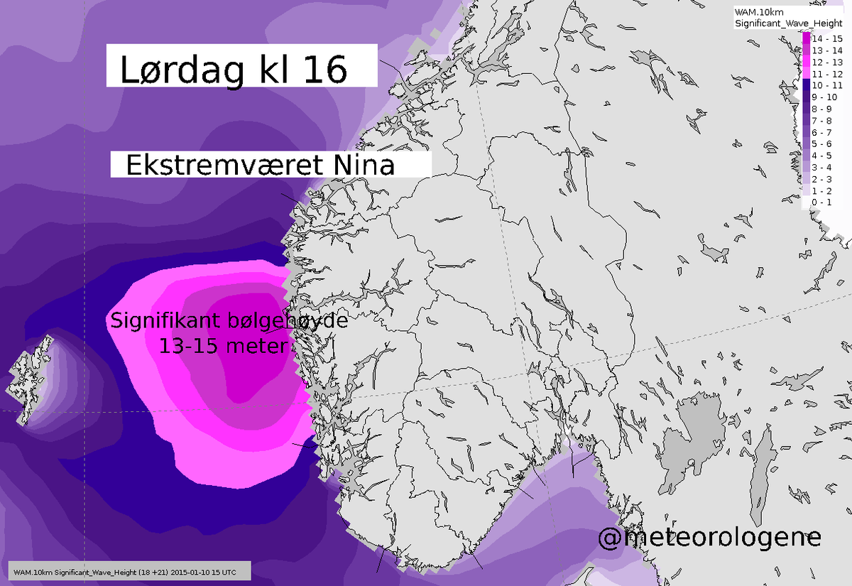 Meteorologene's tweet photo. De siste prognosene for ekstremværet #Nina tyder på at stormsenteret vil gå litt lenger sør. #Vestlandet http://t.co/rwvgatnBmj