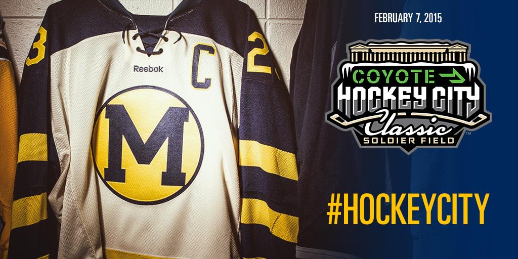 Check out these great jerseys <a href="/umichhockey/">Michigan Hockey</a> will wear in the 2015 Hockey City Classic! #WTWjerseys