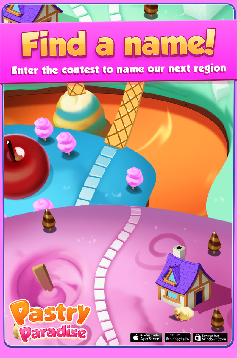 gameloft's tweet photo. Your game, your ideas! Suggest the new #PastryParadise #RegionName on the Facebook page! http://t.co/ymLkhmTEZD http://t.co/Y8eQf5paN1