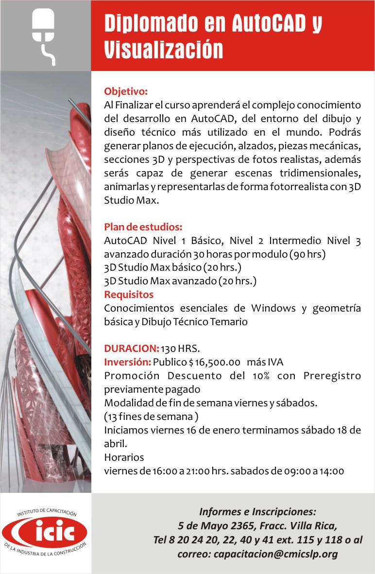 Diplomado AutoCAD, no pierdas esta oportunidad, aún tenemos un lugar para ti, llámanos  8 20 24 40 y 41 ext 115 y 118