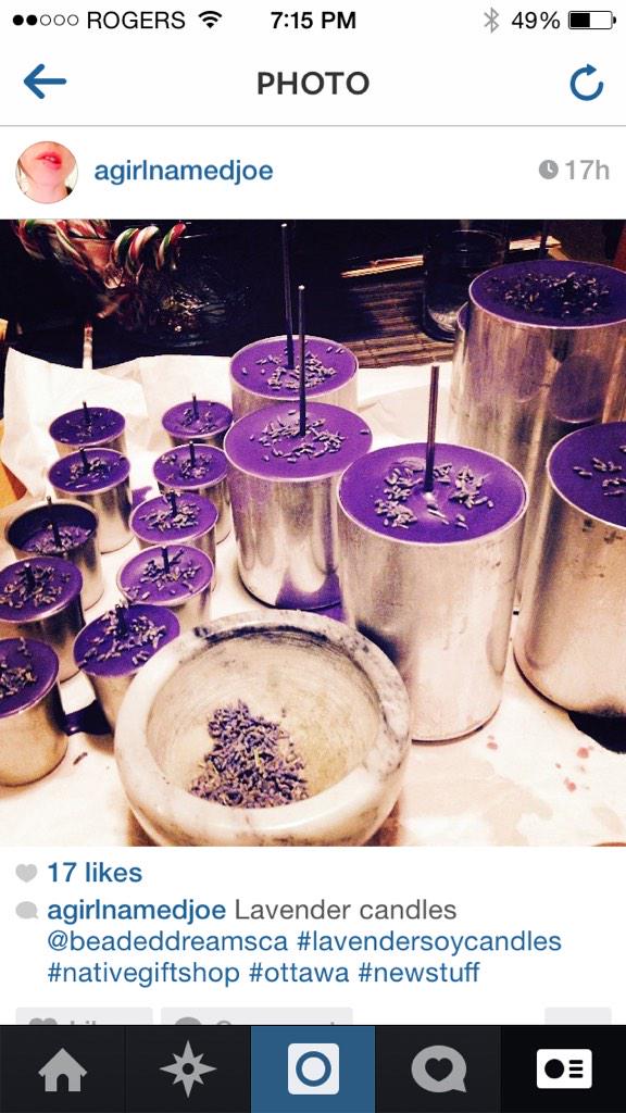Lavender candles now available <a href="/BeadedDreams/">Beaded Dreams</a> #newstuff #ottawa #nativegiftshop #lavendercandles