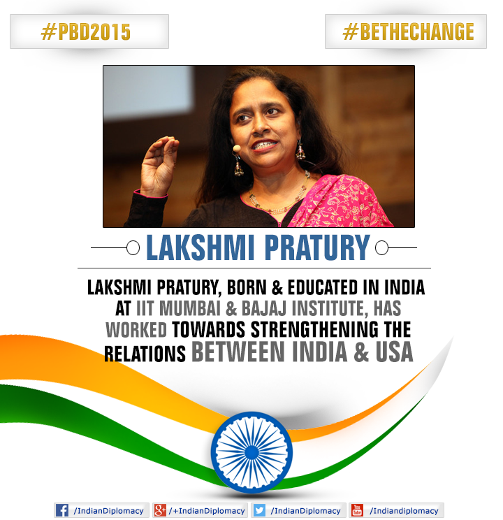 IndianDiplomacy's tweet photo. Lakshmi Pratury, born &amp; educated in India, has worked towards strengthening the relations between India&amp;USA. #PBD2015 http://t.co/qjW9kXyCXp