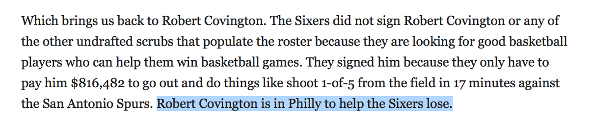 BrandonGowton's tweet photo. “…while the Sixers give all their money to patsies like Robert Covington.” - @ToLey88 http://t.co/E9RPnlfNKd
