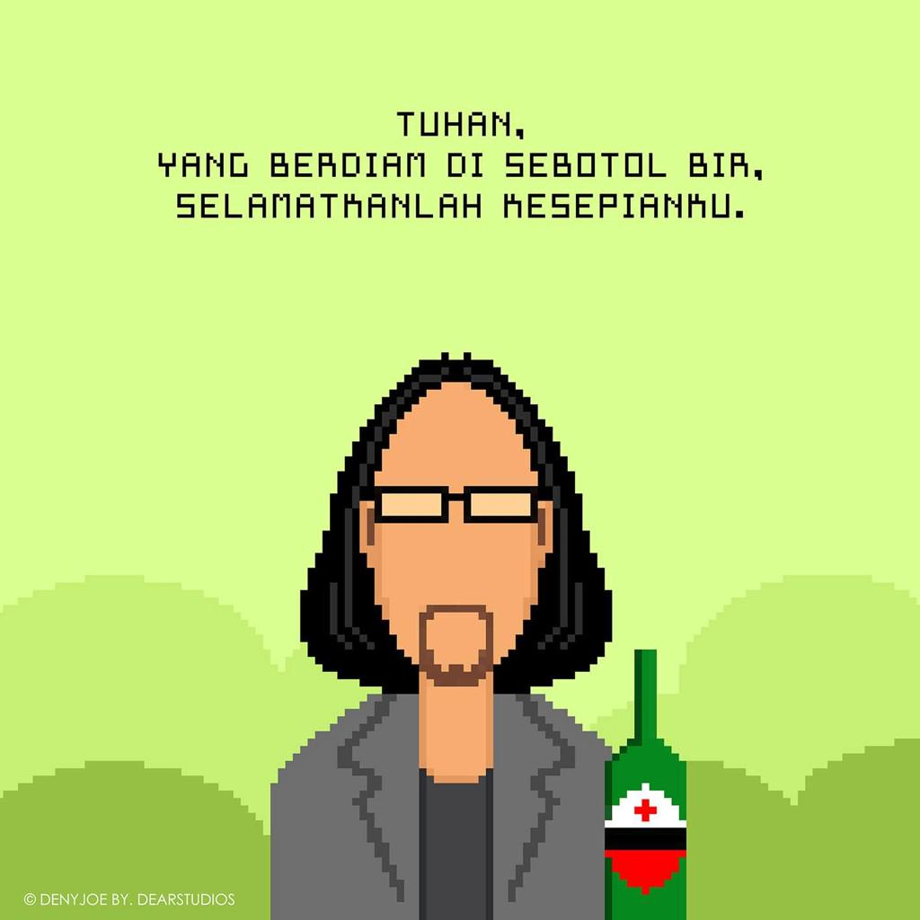 agus_noor's tweet photo. Cakep @Denyjoe: "Tuhan, yang berdiam di sebotol bir, selamatkanlah kesepianku." --- agus_noor | #fanart  #pixelart http://t.co/AK5kJyJ9PG"