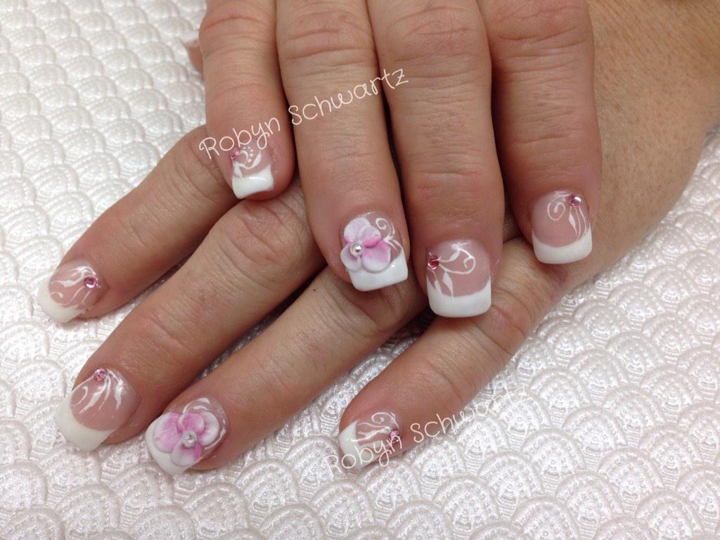 Robyn487's tweet photo. Super cute #french #gelnails , 3D sculpted flowers and #swarovski's http://t.co/TIjVp20HHe