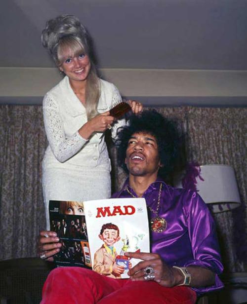 Jimi Hendrix hair styling and reading MAD Magazine