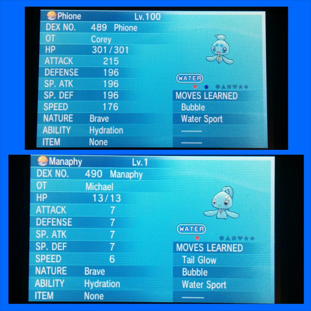 Infernape on X: RT + follow for chance to win shiny Manaphy & Phione. 6IV,  picking winners on Tuesday. #ORAS #PokemonORAS #Pokemon   / X