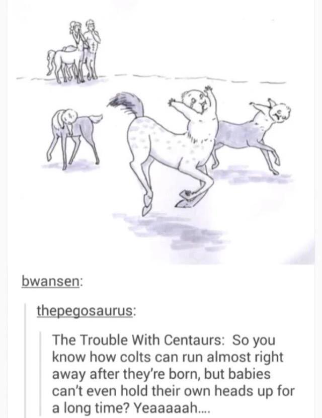 dennismons's tweet photo. Why Centaur babies would die immediately #necksnaps http://t.co/Y8UsydA1Ku