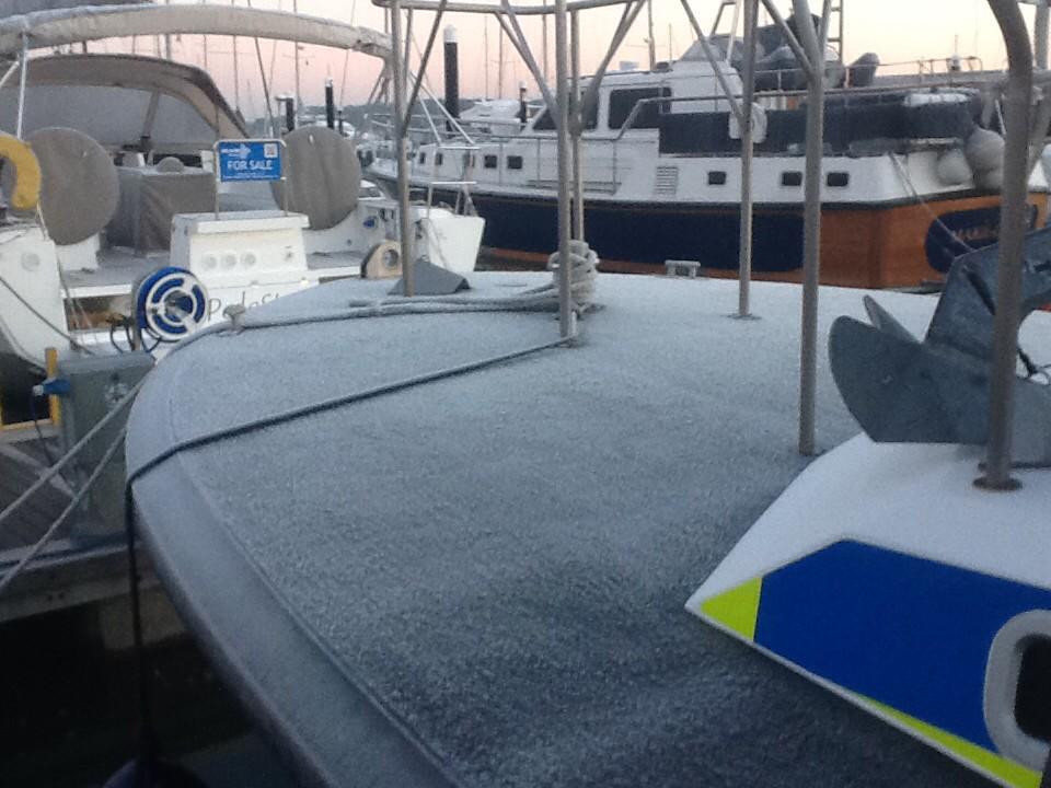 Preventer out early this morning frosty deck Remember take extra care moving around water pontoons are very slippery