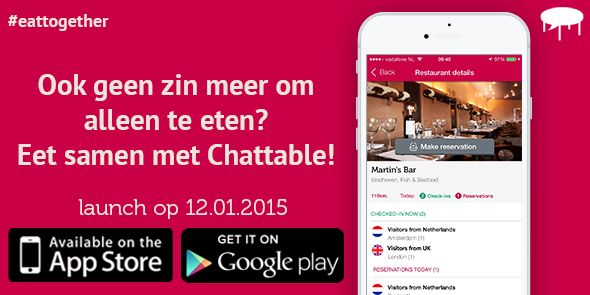Chattable_app's tweet image. Samen eten is toch veel leuker? Vanaf 12.01.2015 eet je samen met #Chattable!