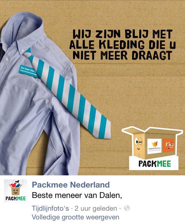 thebestsocialNL's tweet photo. . @PackmeeNL zamelt kleren in voor het goede doel en komt met deze sterke inhaker: http://t.co/iVaex76ZMf