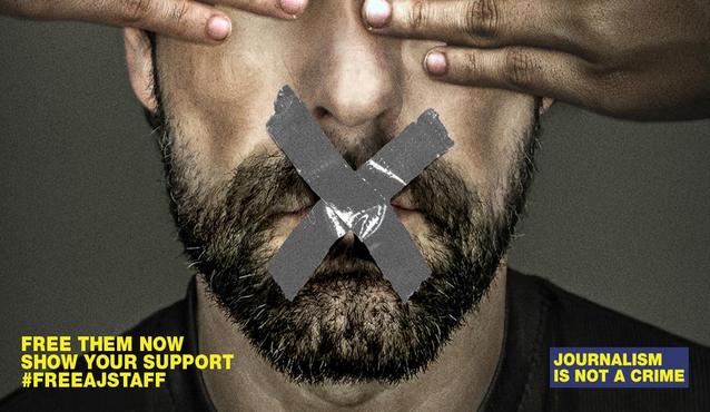 AJListeningPost's tweet photo. 3 of our journalists have been jailed for a year in #Egypt. RT to show support | http://t.co/rrb8ZrKR86 #FreeAJStaff http://t.co/dOib3a0IDW
