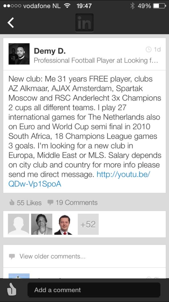 B6C2v5oIUAEguGE Ex Dutch international Demy De Zeeuw is searching for a new club via LinkedIn [Pictures]
