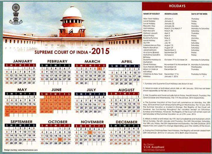 Deepika Narayan Bhardwaj on X: "Holiday calendar of THE COURT of INDIA! A  Country whr 3 crore cases r pending n svrl crore ppl await justice evryday!  http://t.co/WgyVGZQYJ5" / X