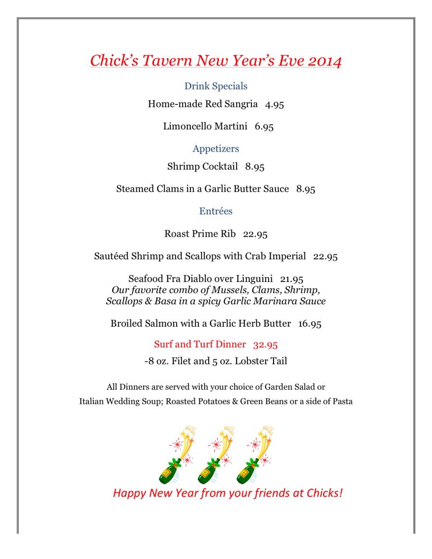 ChicksTavern's tweet photo. Check out our New Years Eve Menu.... http://t.co/VQIm8VwSoT