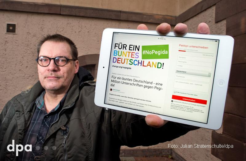dpa's tweet photo. Karl Lempert will eine Million Unterschriften gegen #Pegida sammeln http://t.co/wRcBz49pbm via @salzburg_com (ima) http://t.co/2sbeoER7CE