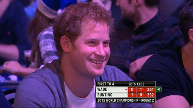 StoCompe's tweet photo. "@Dartsjournalist: Prince Harry at the darts? #WHDarts http://t.co/DMqgpIrcLl" The guy drank more beer than whole Ally Pally, so yeah.