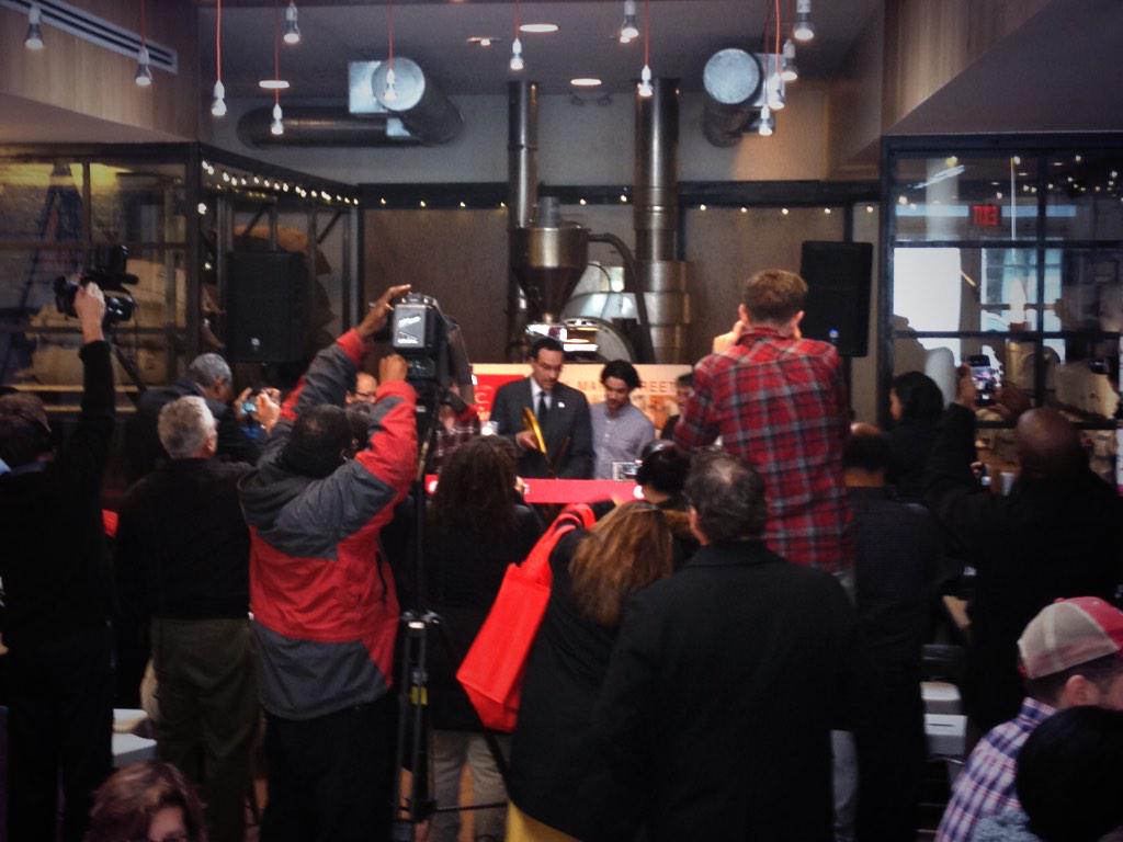 Went to <a href="/CompassCoffeeDC/">Compass Coffee</a> for a drink, got a ribbon cutting ceremony from <a href="/mayorvincegray/">Vincent C. Gray</a> on the side.