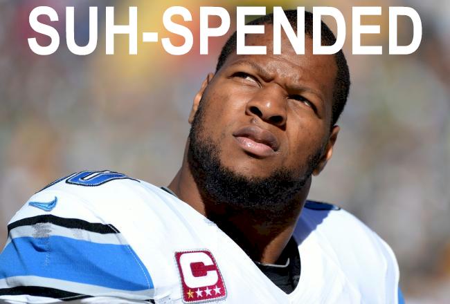 FavoriteMitten's tweet image. SUH-SPENDED! Ndamukong Suh will not play this Sunday against the Cowboys.#Lions
