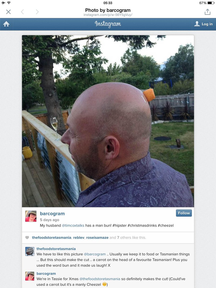 abcbrisbane's tweet photo. Who said @timcoxtalks couldn't rock a man-bun/top-knot? #manbun #topknot #hipster #hewentfullhipster #cheezel http://t.co/cHOHeA5Ybx