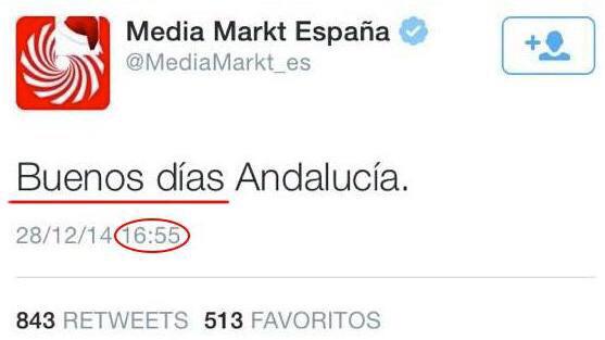 Sobre al supuesto tuit de <a href="/MediaMarkt_es/">MediaMarkt España</a> y Andalucía: no lo vi porque estaba acostado a la siesta