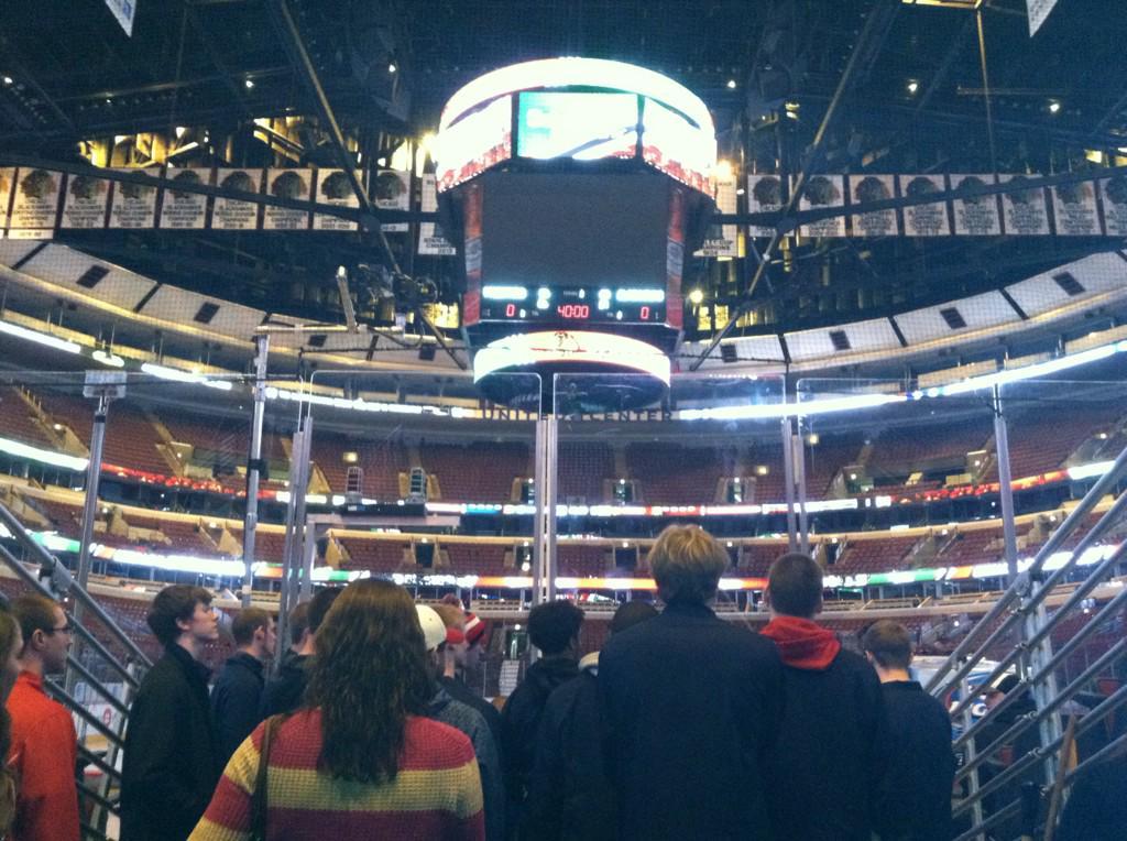 CoachJRusthoven's tweet photo. Not much better than "on the road" Team Time.  Tour of the United Center as they prepare for Blackhawks game tonight. http://t.co/BIrlKNDlqL