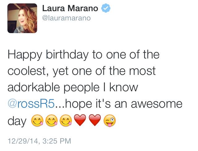 Laura Marano\s \"happy birthday\" message to Ross Lynch. 